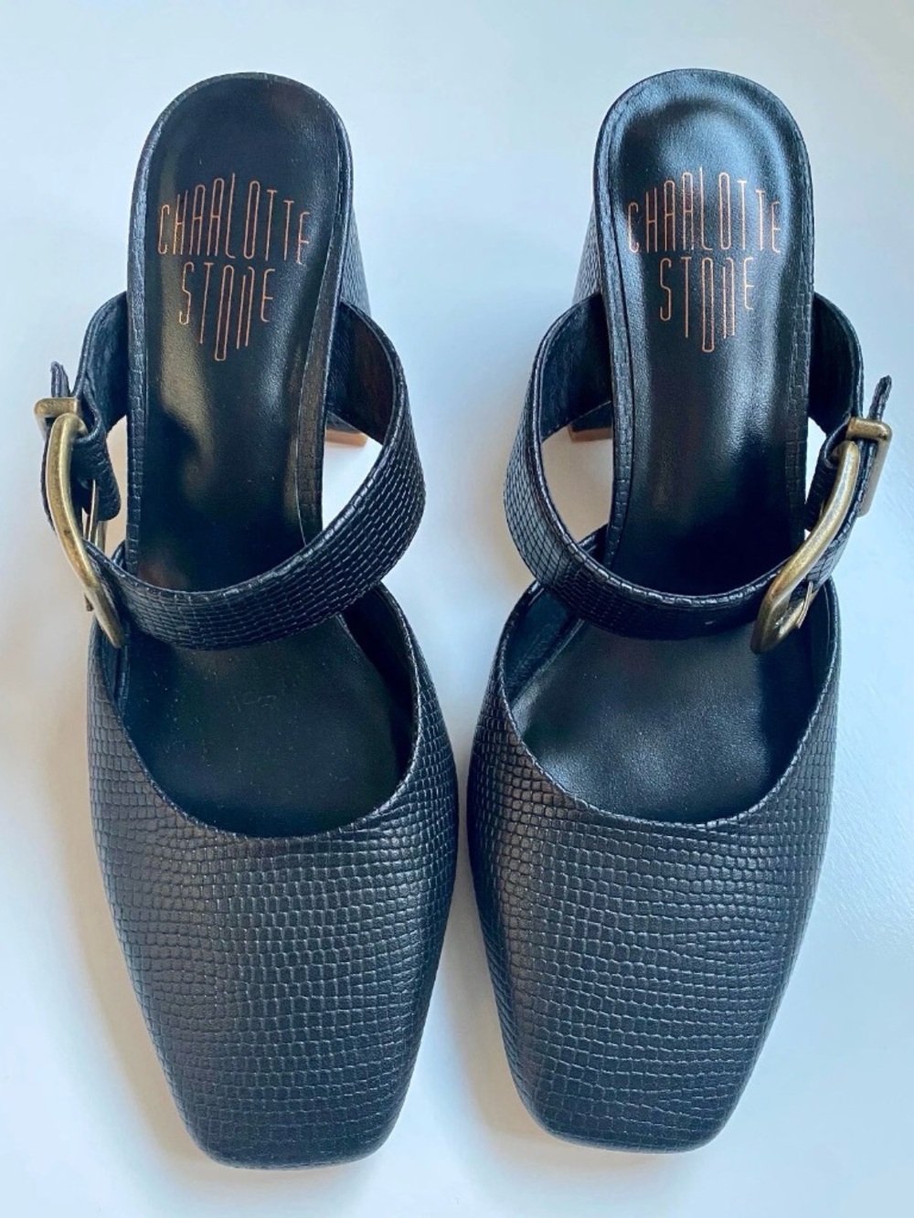 Charlotte Stone Gina Heels (Size 7, Tejus Black Shoes, New Unworn Without Box) - Picture 3 of 5